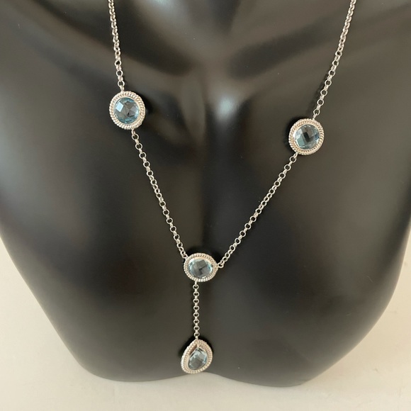 10K White Gold Sky Blue Topaz Station Necklace - Picture 3 of 8